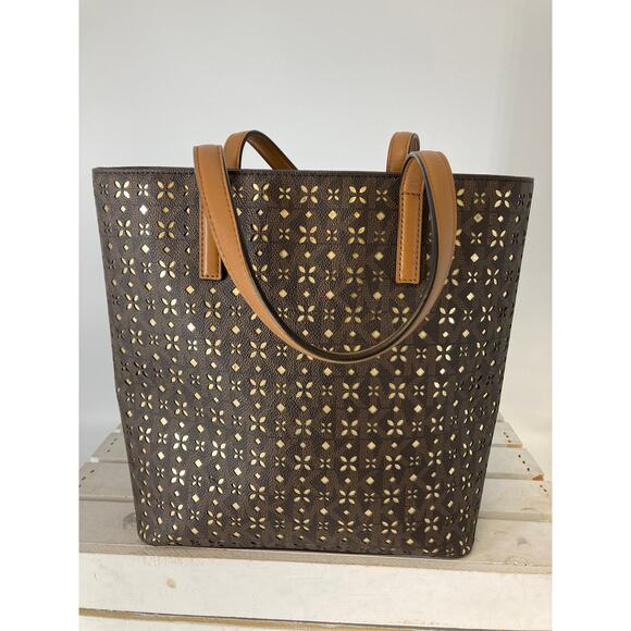 MICHAEL KORS MEDIUM SIGNATURE EYELT SAFFINAO LEATHER HANDBAG - Picture 4 of 16